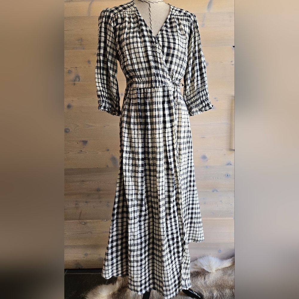 EUC Apiece Apart Lucinda Plaid Cotton Asymmetrical Midi Wrap Dress Size S